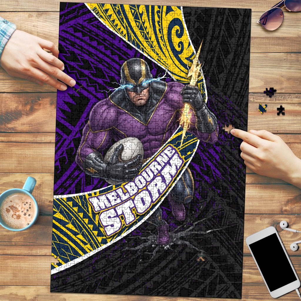 Melbourne Storm Rugby Puzzle Tribal Polynesian Power Art - Lightning Mascot