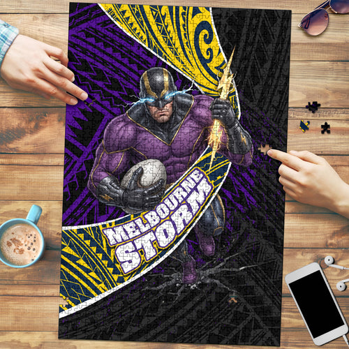 Melbourne Storm Rugby Puzzle Tribal Polynesian Power Art - Lightning Mascot