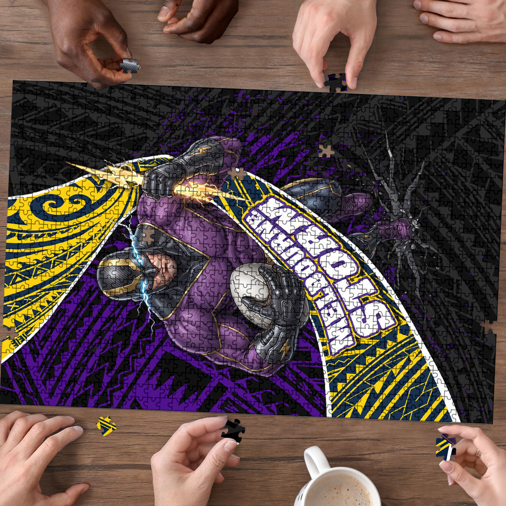 Melbourne Storm Rugby Puzzle Tribal Polynesian Power Art - Lightning Mascot