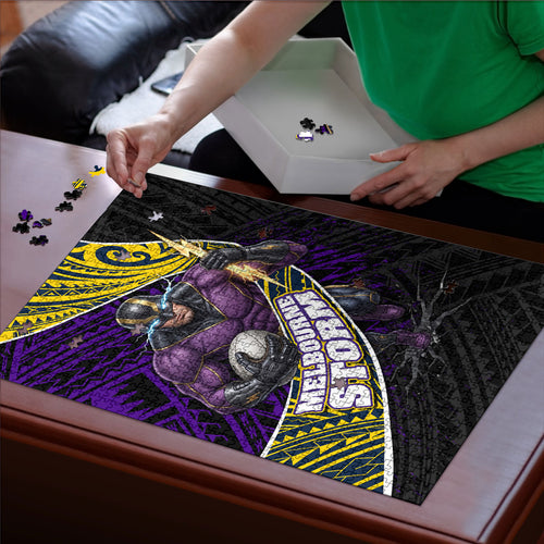 Melbourne Storm Rugby Puzzle Tribal Polynesian Power Art - Lightning Mascot