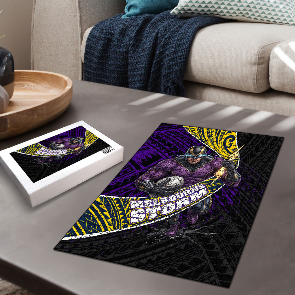 Melbourne Storm Rugby Puzzle Tribal Polynesian Power Art - Lightning Mascot