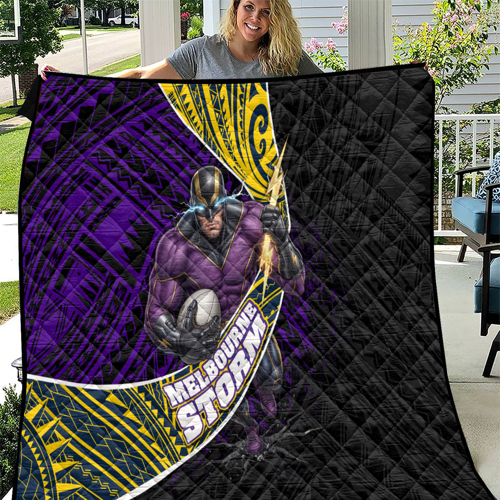 Melbourne Storm Rugby Quilt Tribal Polynesian Power Art - Lightning Mascot