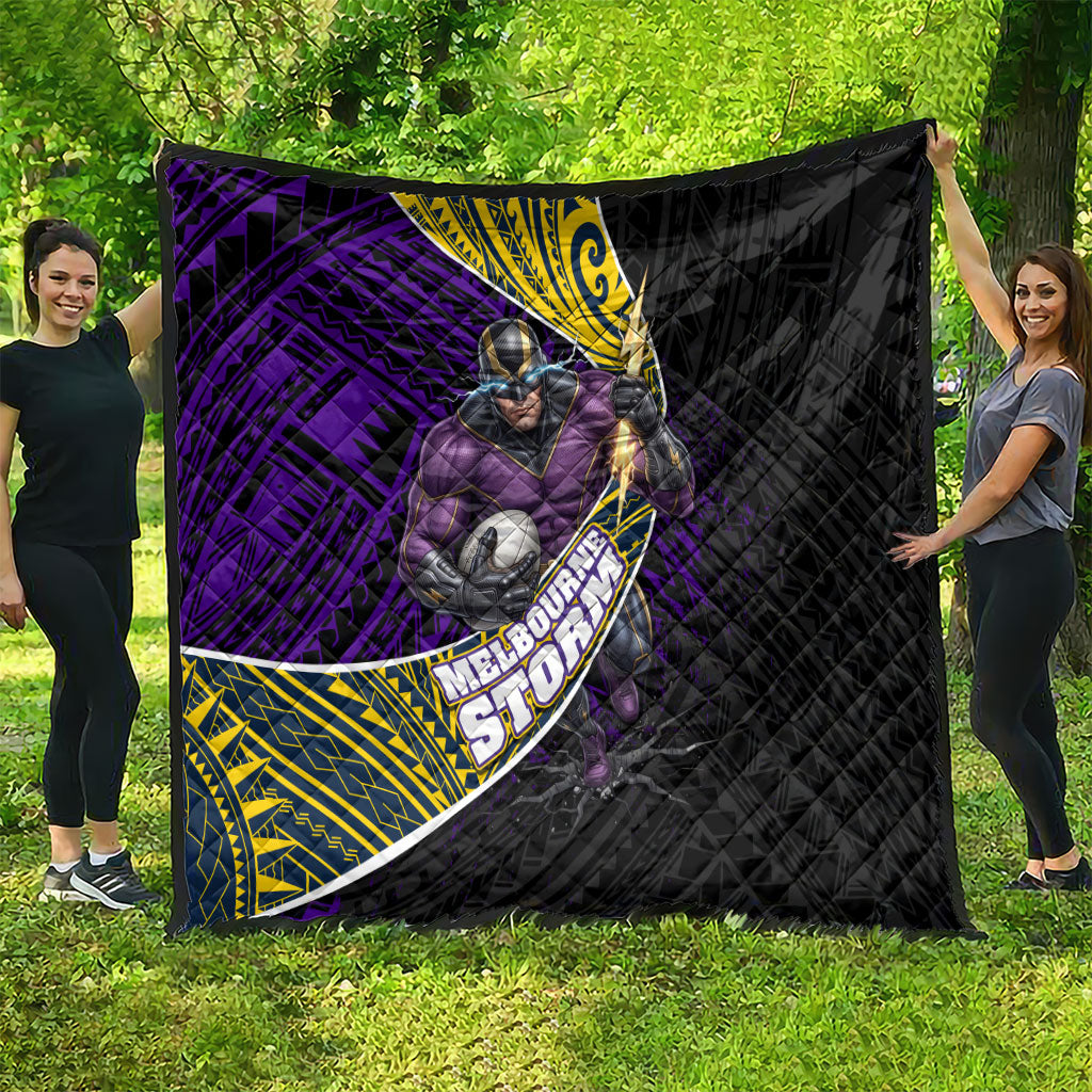 Melbourne Storm Rugby Quilt Tribal Polynesian Power Art - Lightning Mascot