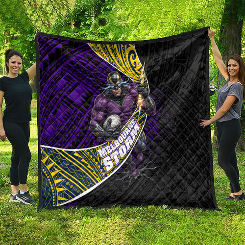 Melbourne Storm Rugby Quilt Tribal Polynesian Power Art - Lightning Mascot