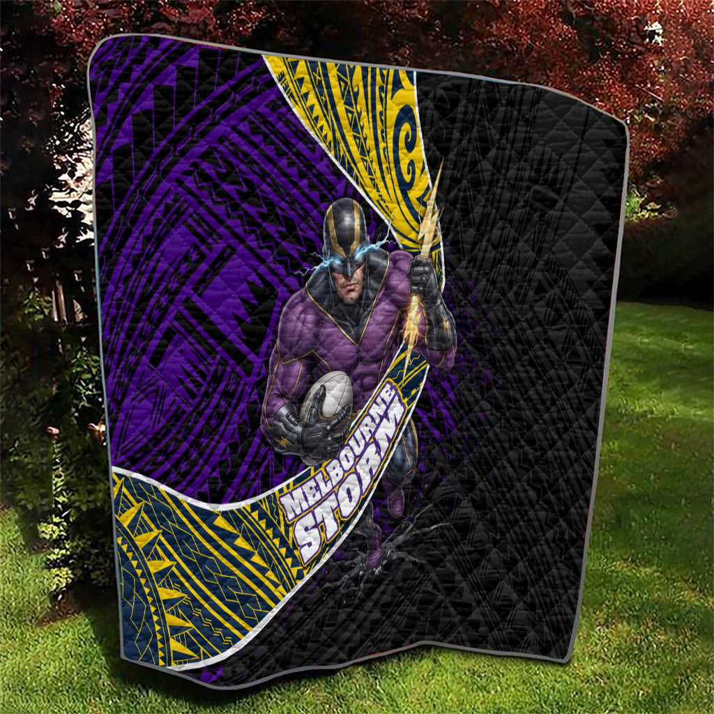 Melbourne Storm Rugby Quilt Tribal Polynesian Power Art - Lightning Mascot