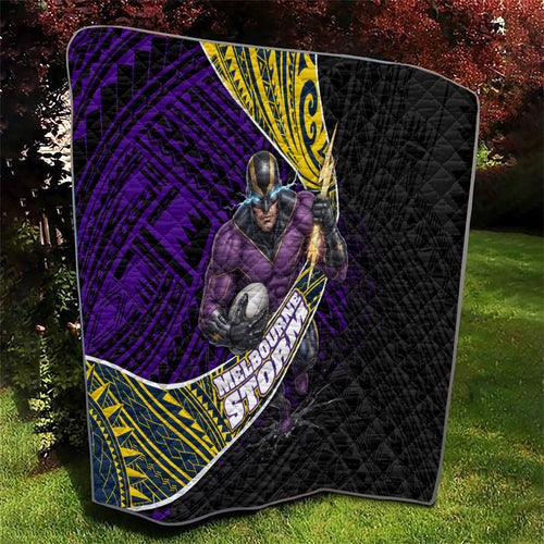 Melbourne Storm Rugby Quilt Tribal Polynesian Power Art - Lightning Mascot
