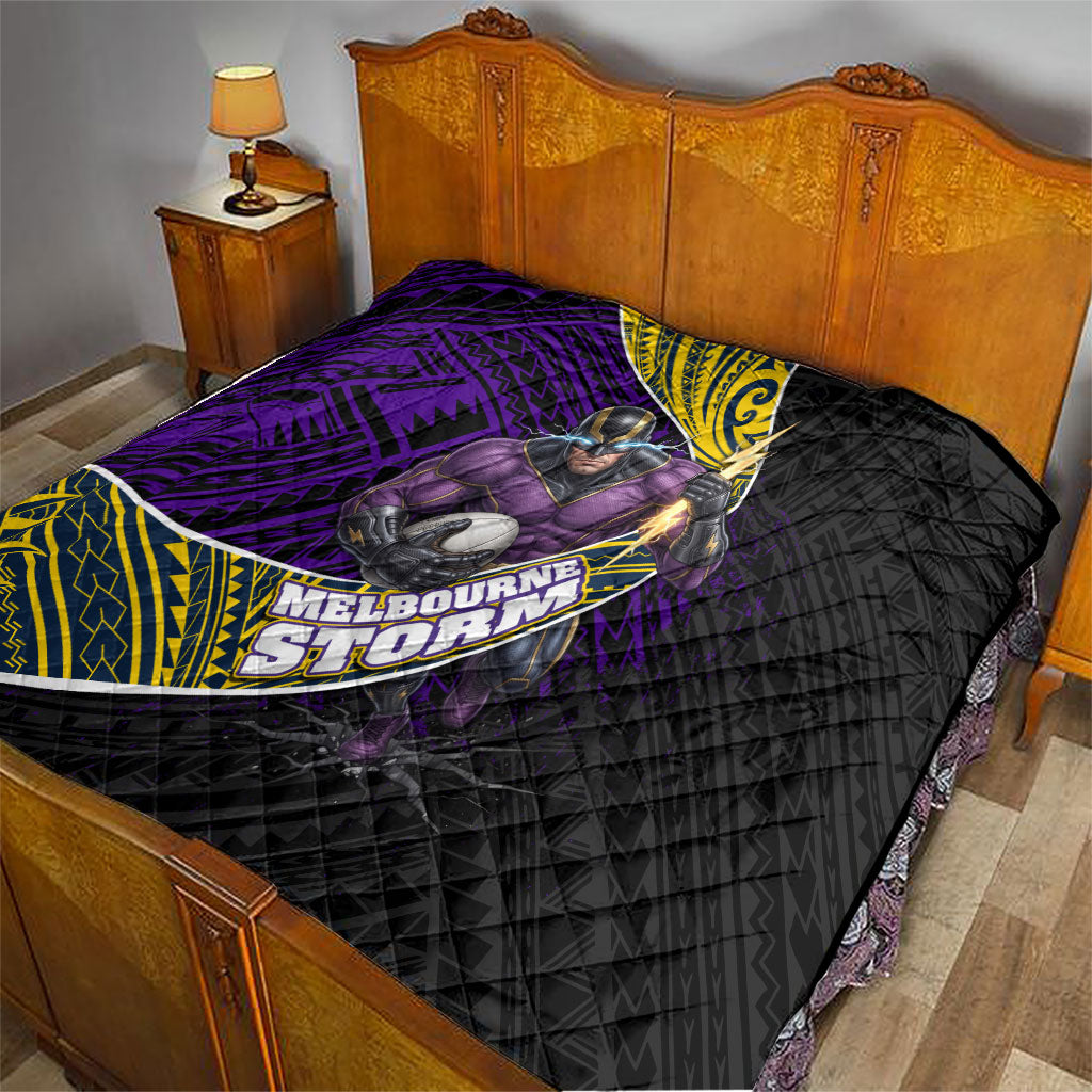 Melbourne Storm Rugby Quilt Tribal Polynesian Power Art - Lightning Mascot