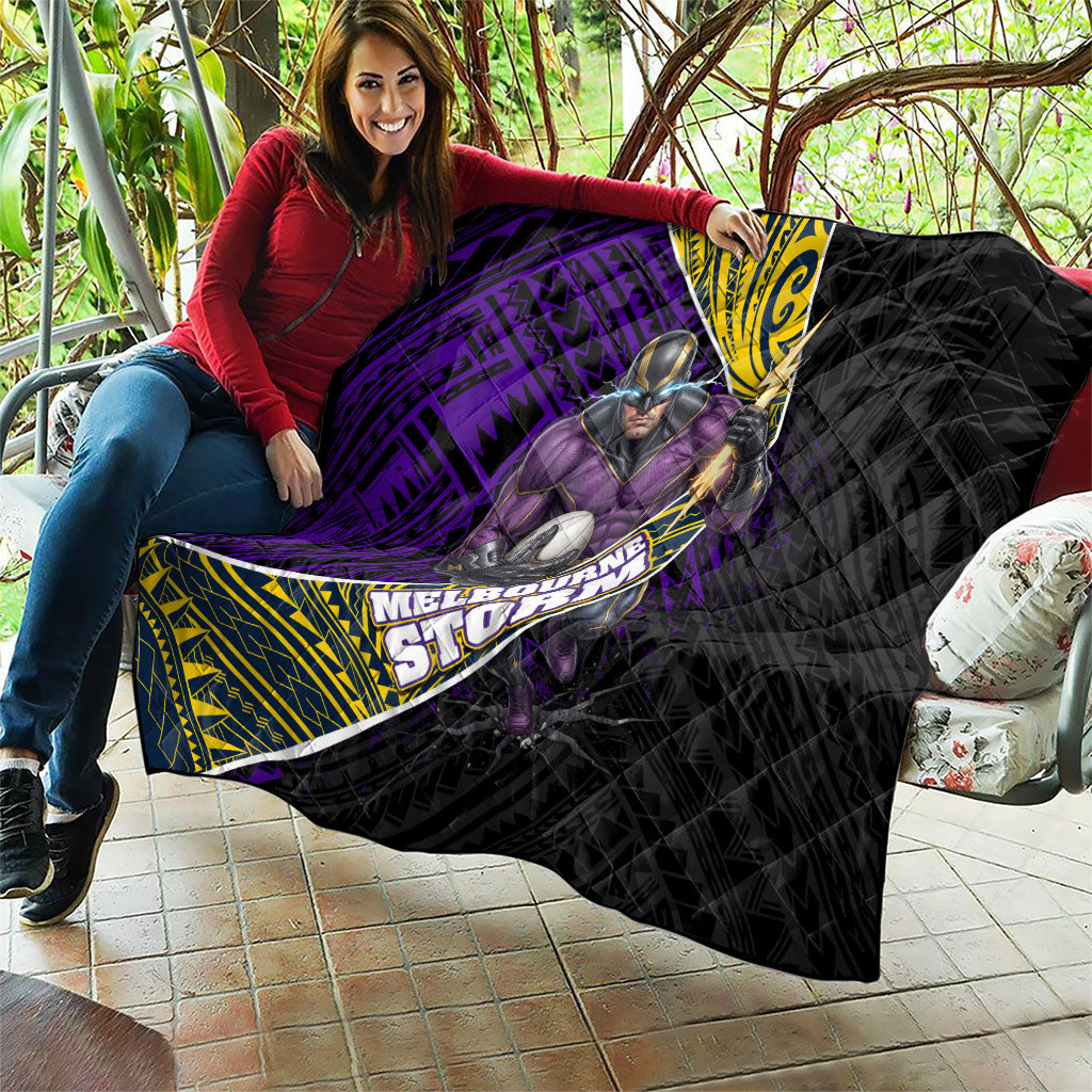 Melbourne Storm Rugby Quilt Tribal Polynesian Power Art - Lightning Mascot