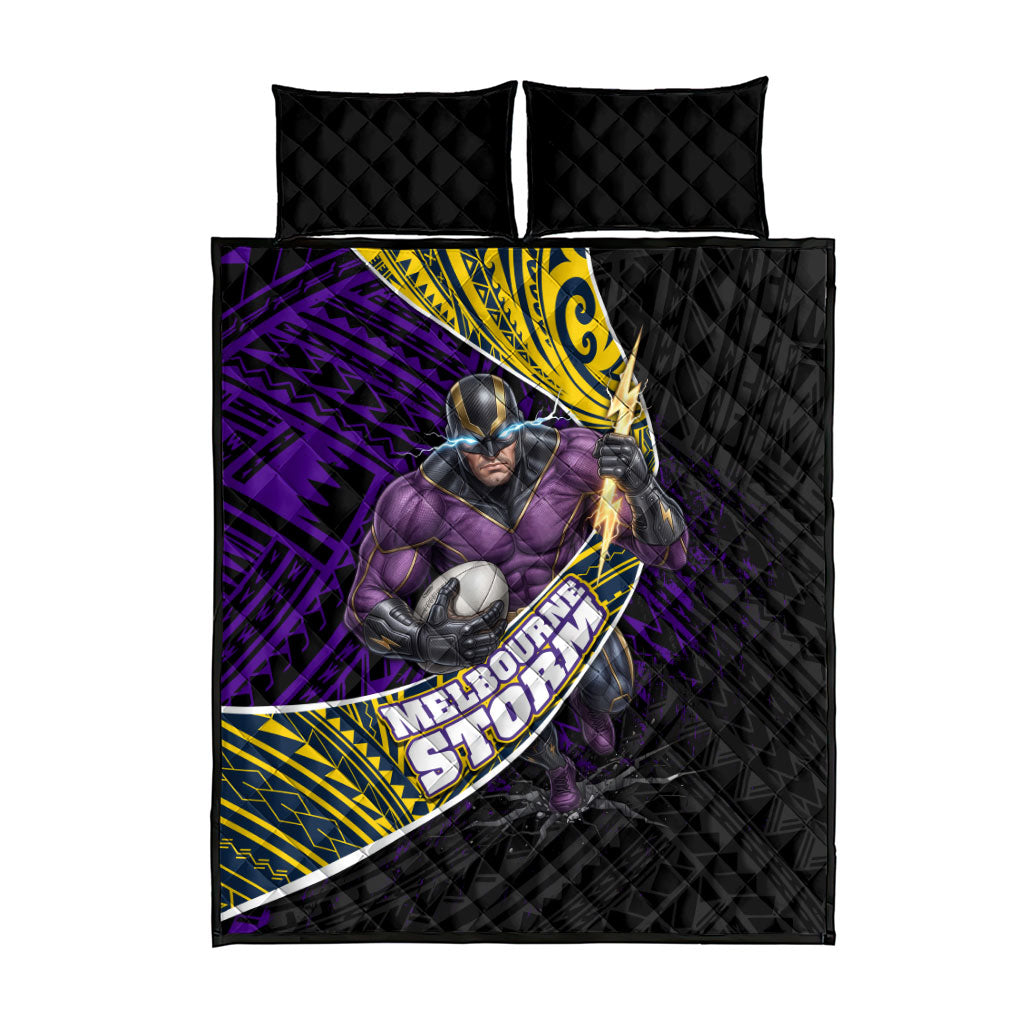 Melbourne Storm Rugby Quilt Bed Set Tribal Polynesian Power Art - Lightning Mascot