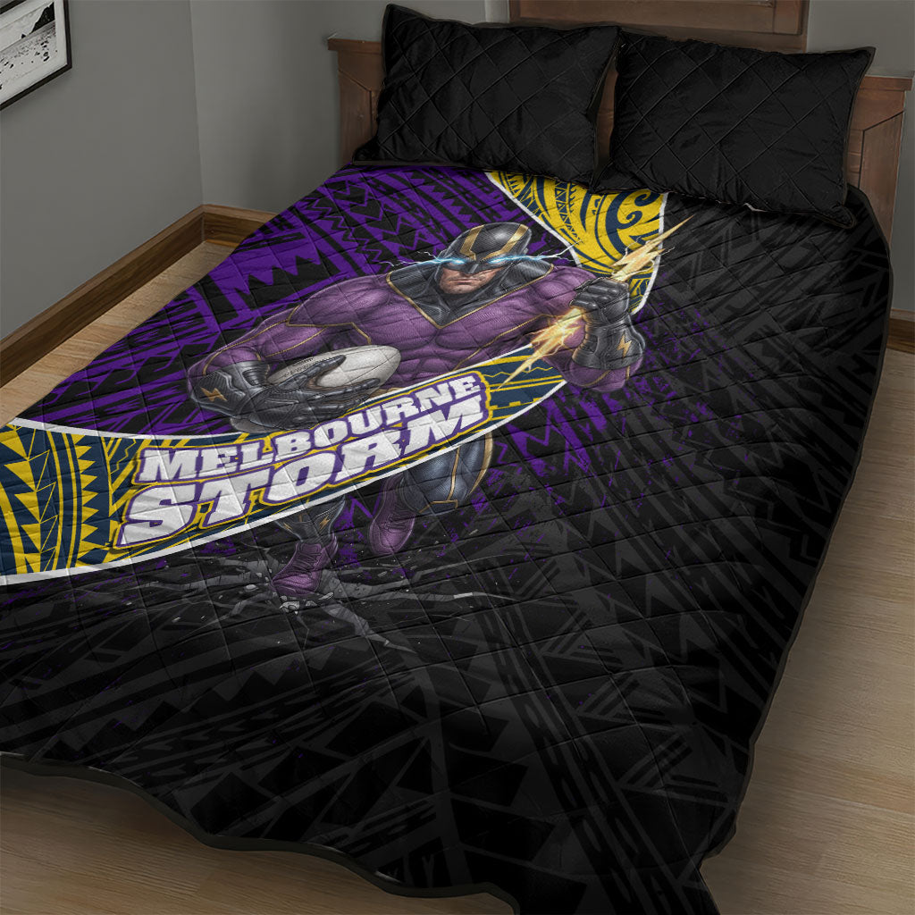 Melbourne Storm Rugby Quilt Bed Set Tribal Polynesian Power Art - Lightning Mascot