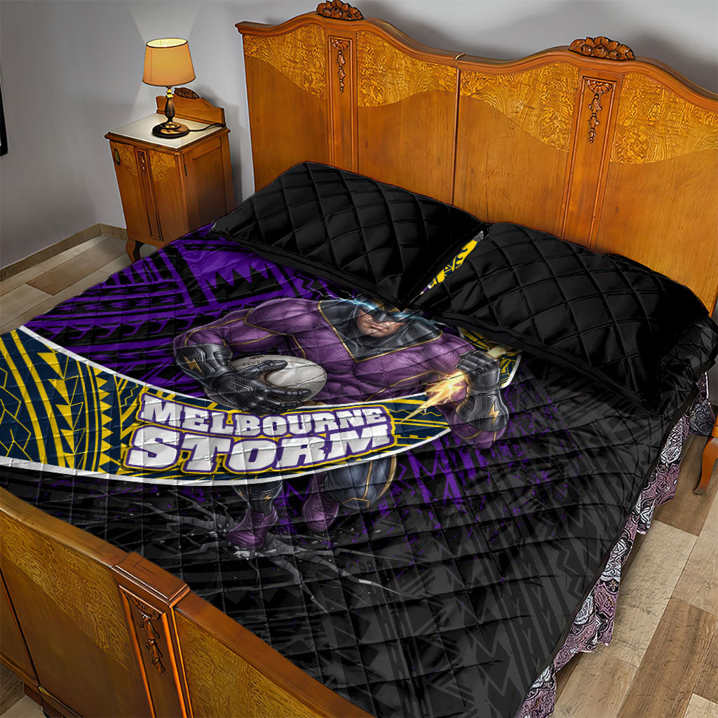 Melbourne Storm Rugby Quilt Bed Set Tribal Polynesian Power Art - Lightning Mascot