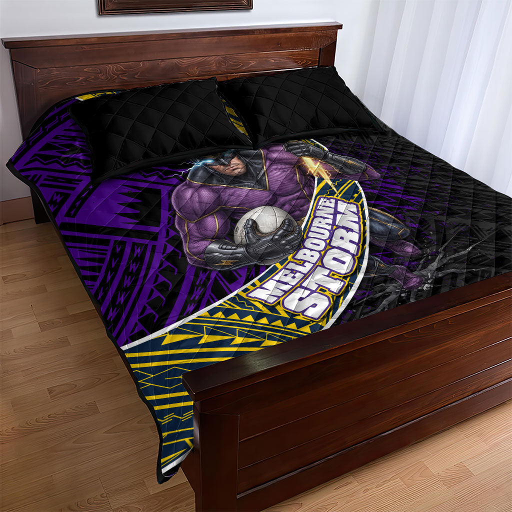 Melbourne Storm Rugby Quilt Bed Set Tribal Polynesian Power Art - Lightning Mascot