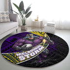 Melbourne Storm Rugby Round Carpet Tribal Polynesian Power Art - Lightning Mascot