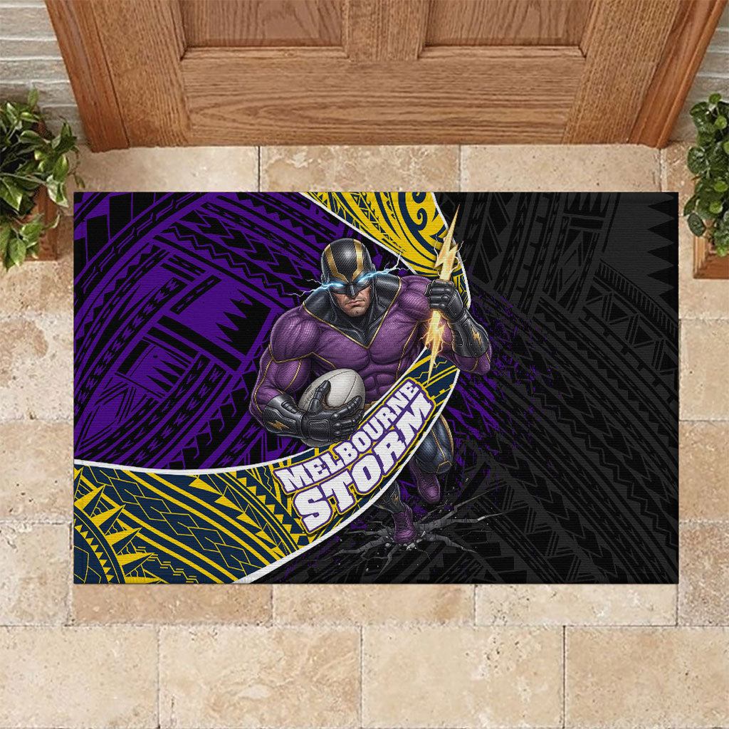 Melbourne Storm Rugby Rubber Doormat Tribal Polynesian Power Art - Lightning Mascot