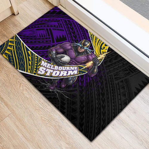 Melbourne Storm Rugby Rubber Doormat Tribal Polynesian Power Art - Lightning Mascot