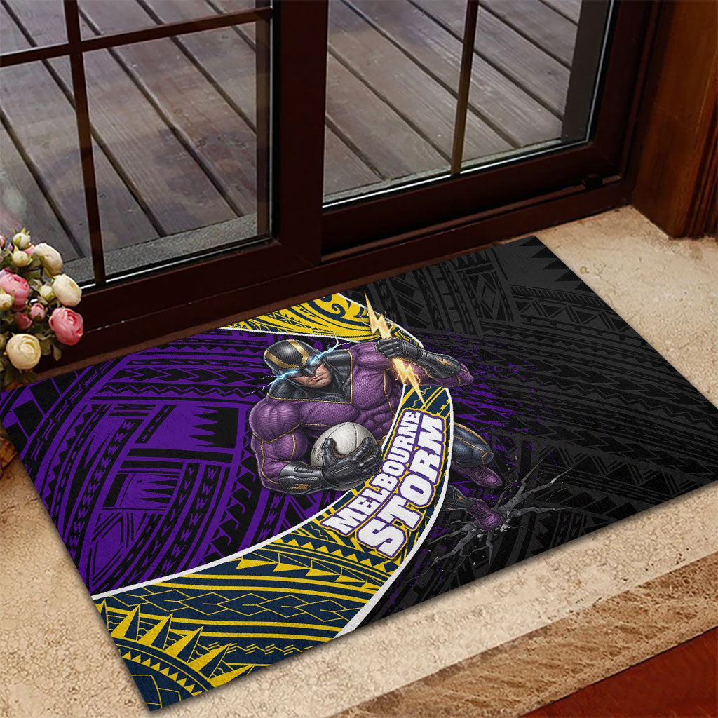 Melbourne Storm Rugby Rubber Doormat Tribal Polynesian Power Art - Lightning Mascot