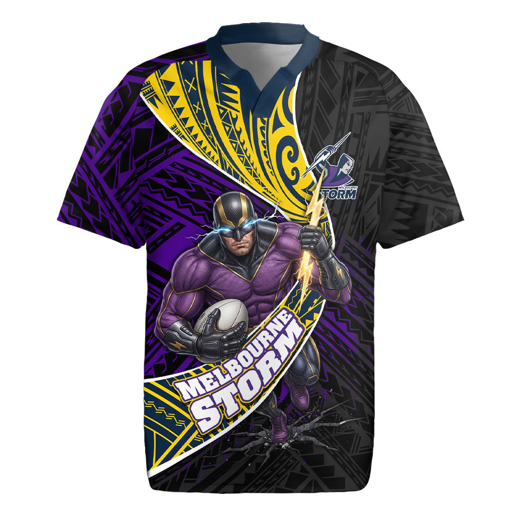 Melbourne Storm Rugby Rugby Jersey Tribal Polynesian Power Art - Lightning Mascot