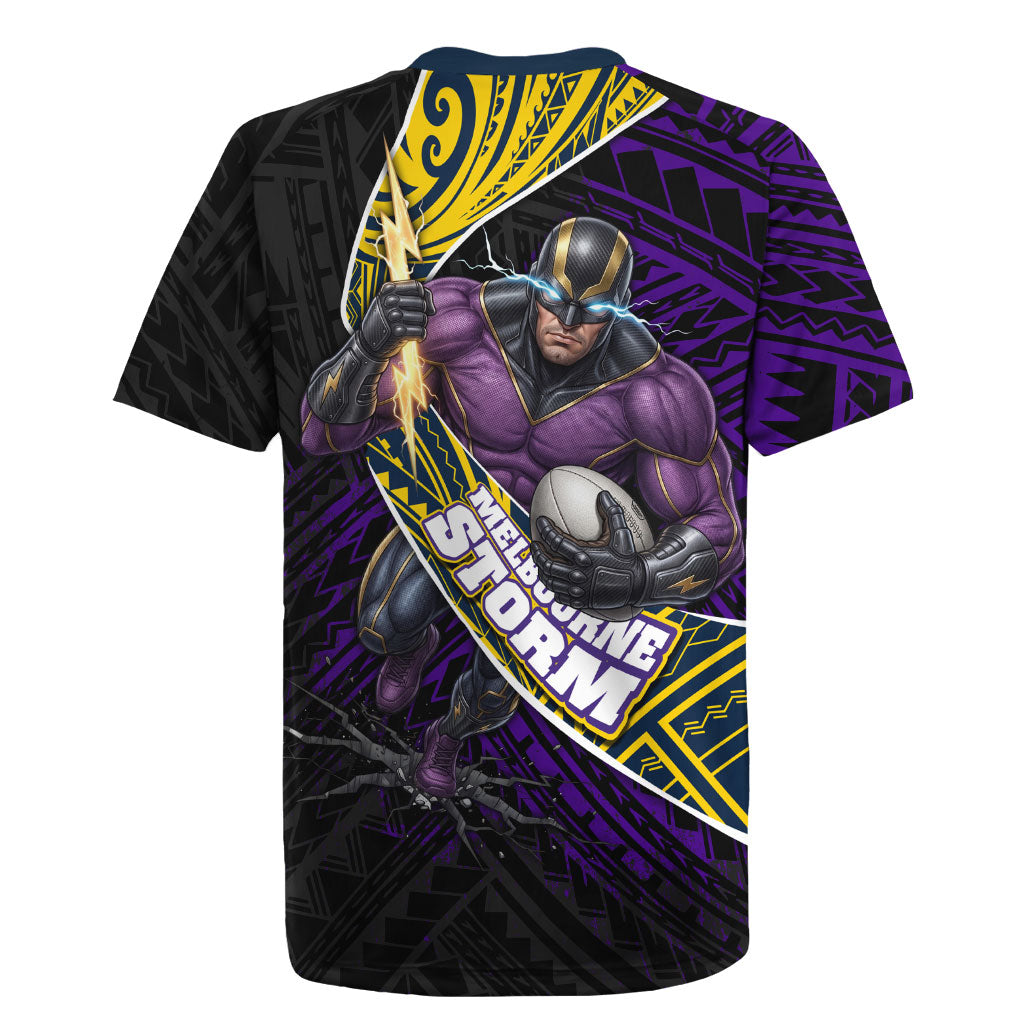 Melbourne Storm Rugby Rugby Jersey Tribal Polynesian Power Art - Lightning Mascot