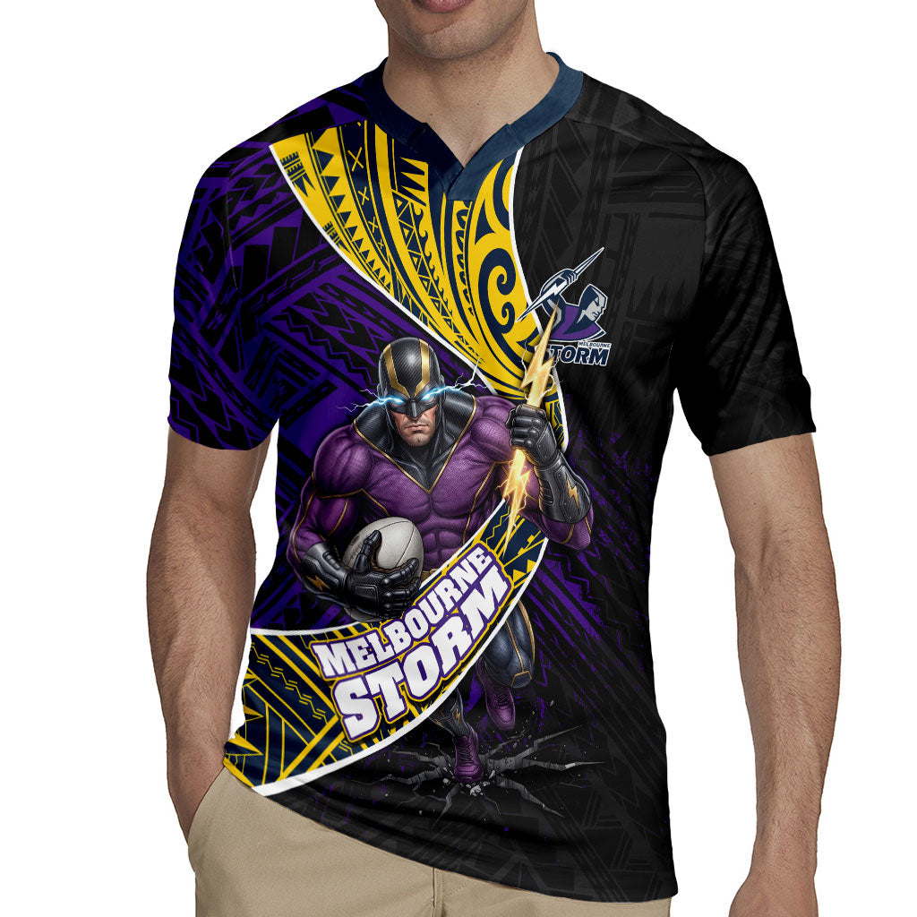 Melbourne Storm Rugby Rugby Jersey Tribal Polynesian Power Art - Lightning Mascot