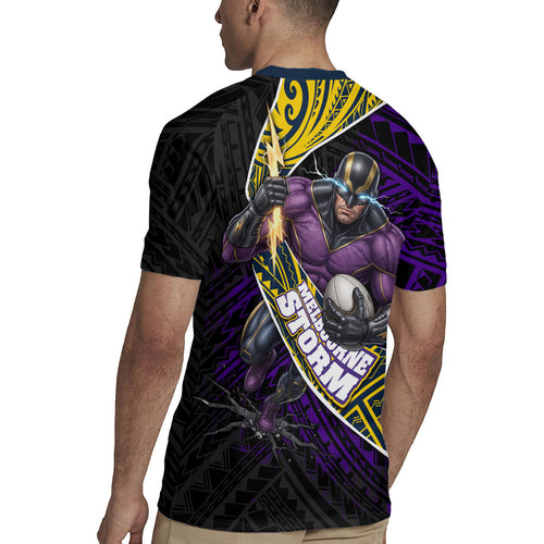 Melbourne Storm Rugby Rugby Jersey Tribal Polynesian Power Art - Lightning Mascot
