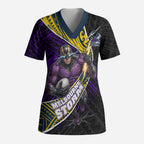 Melbourne Storm Rugby Scrub Top Tribal Polynesian Power Art - Lightning Mascot