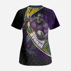 Melbourne Storm Rugby Scrub Top Tribal Polynesian Power Art - Lightning Mascot