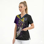 Melbourne Storm Rugby Scrub Top Tribal Polynesian Power Art - Lightning Mascot