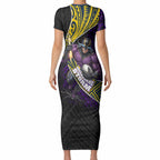 Melbourne Storm Rugby Short Sleeve Bodycon Dress Tribal Polynesian Power Art - Lightning Mascot