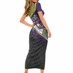Melbourne Storm Rugby Short Sleeve Bodycon Dress Tribal Polynesian Power Art - Lightning Mascot