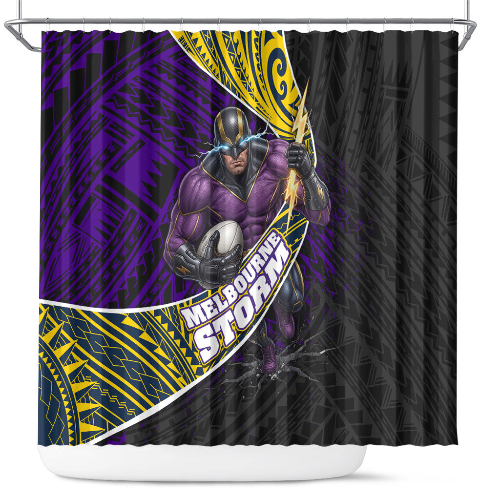 Melbourne Storm Rugby Shower Curtain Tribal Polynesian Power Art - Lightning Mascot