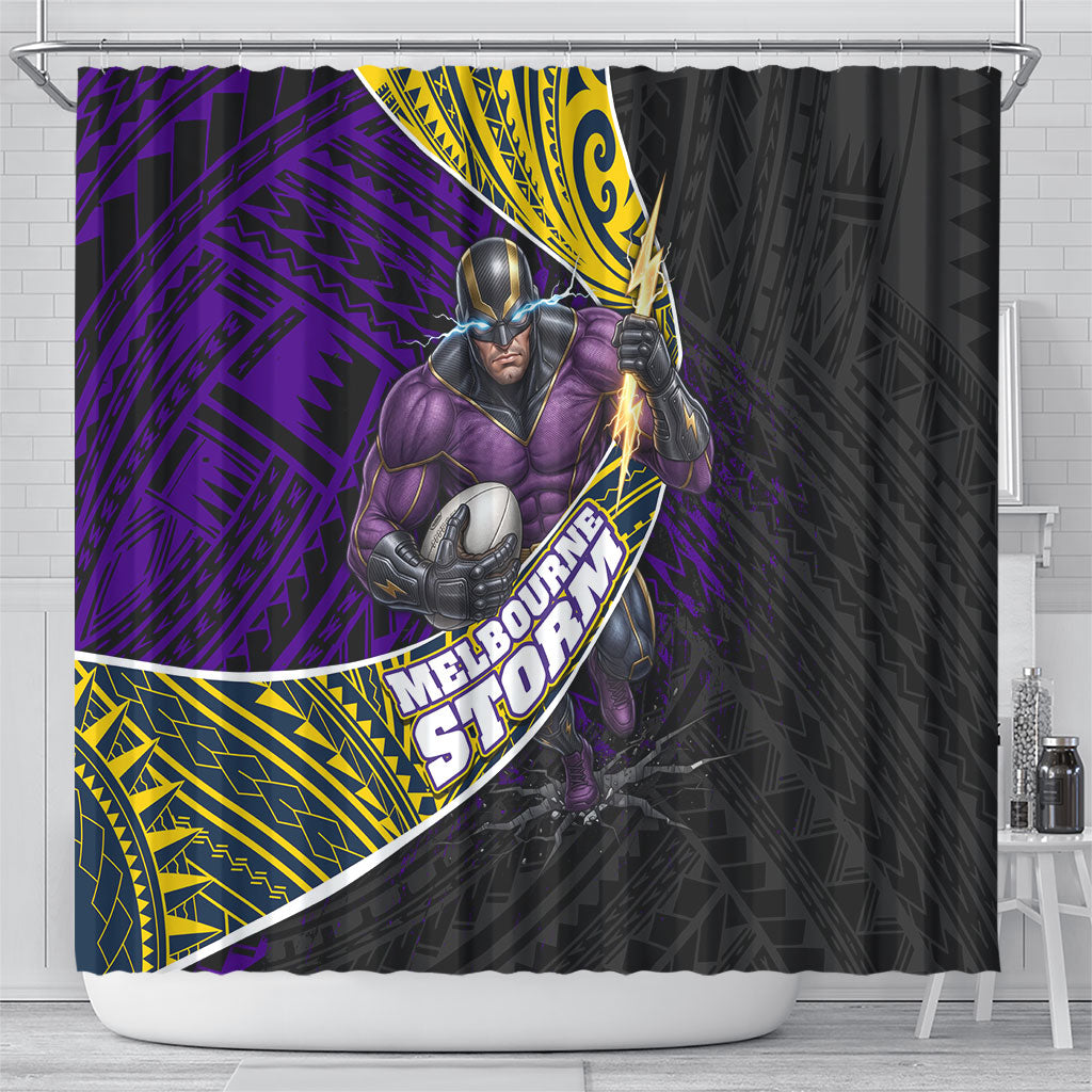 Melbourne Storm Rugby Shower Curtain Tribal Polynesian Power Art - Lightning Mascot