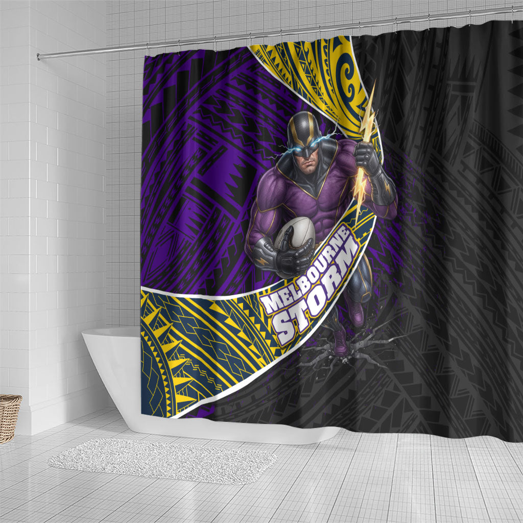 Melbourne Storm Rugby Shower Curtain Tribal Polynesian Power Art - Lightning Mascot