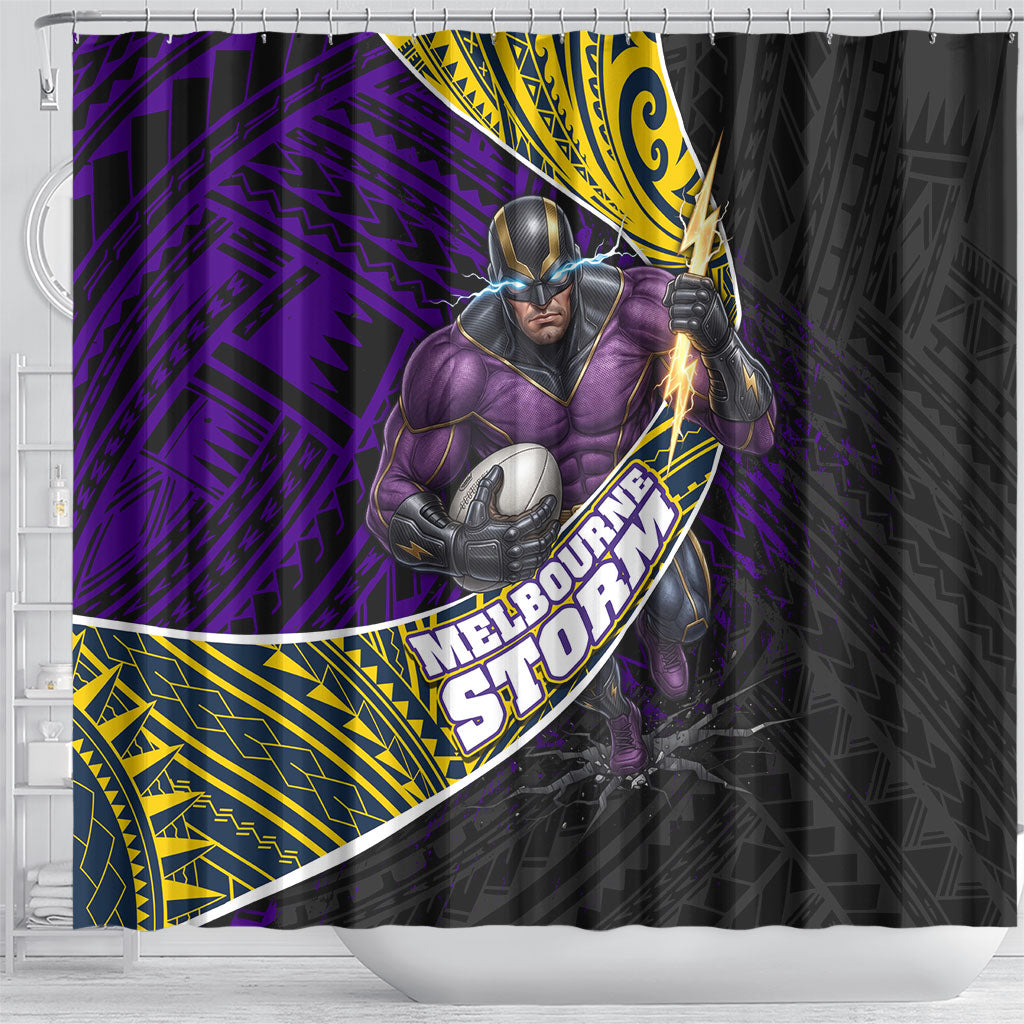 Melbourne Storm Rugby Shower Curtain Tribal Polynesian Power Art - Lightning Mascot