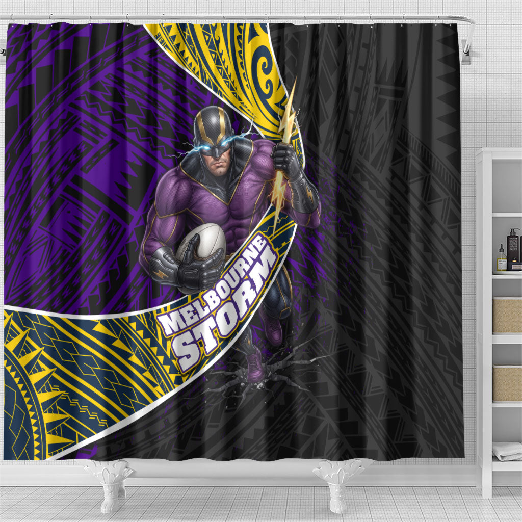 Melbourne Storm Rugby Shower Curtain Tribal Polynesian Power Art - Lightning Mascot