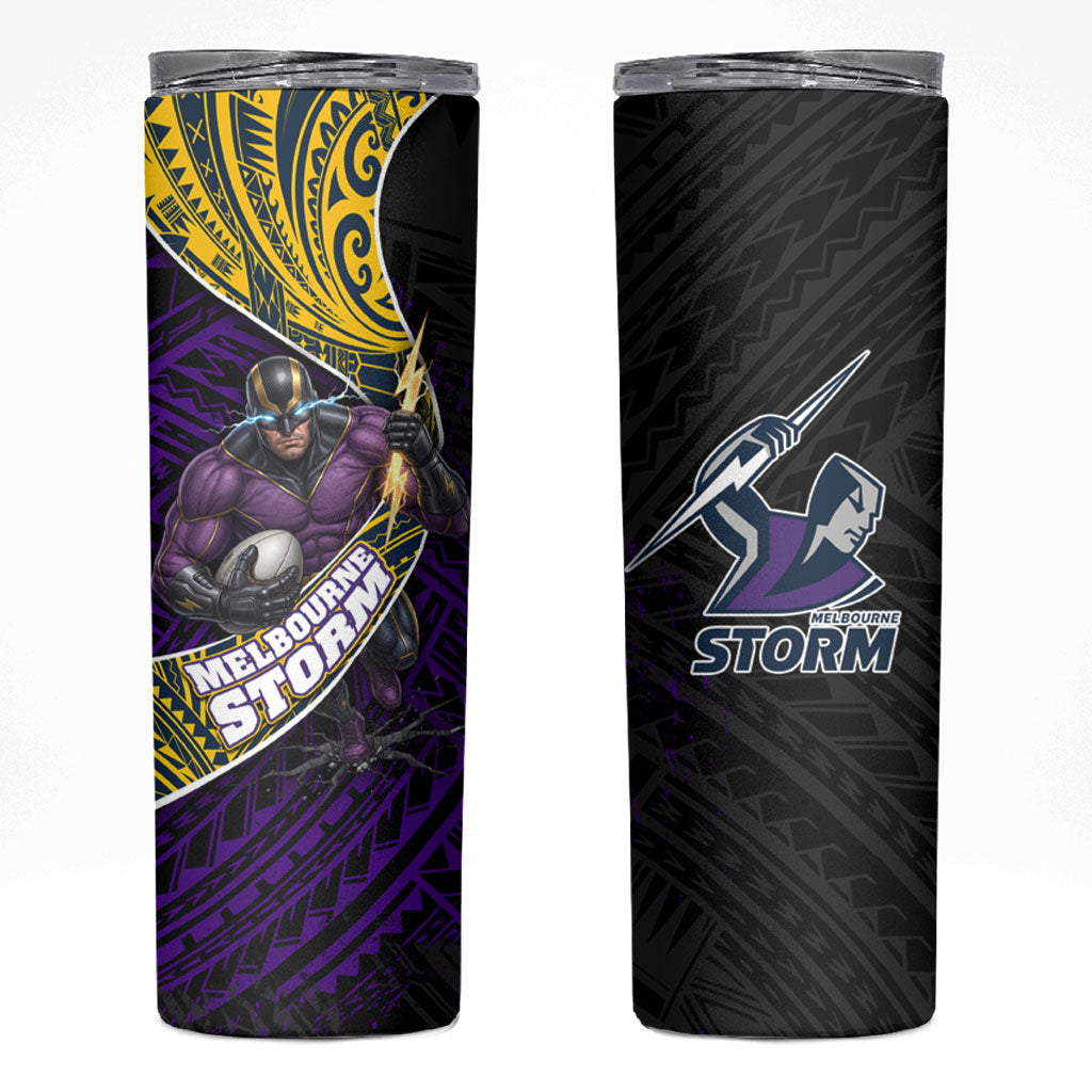 Melbourne Storm Rugby Skinny Tumbler Tribal Polynesian Power Art - Lightning Mascot