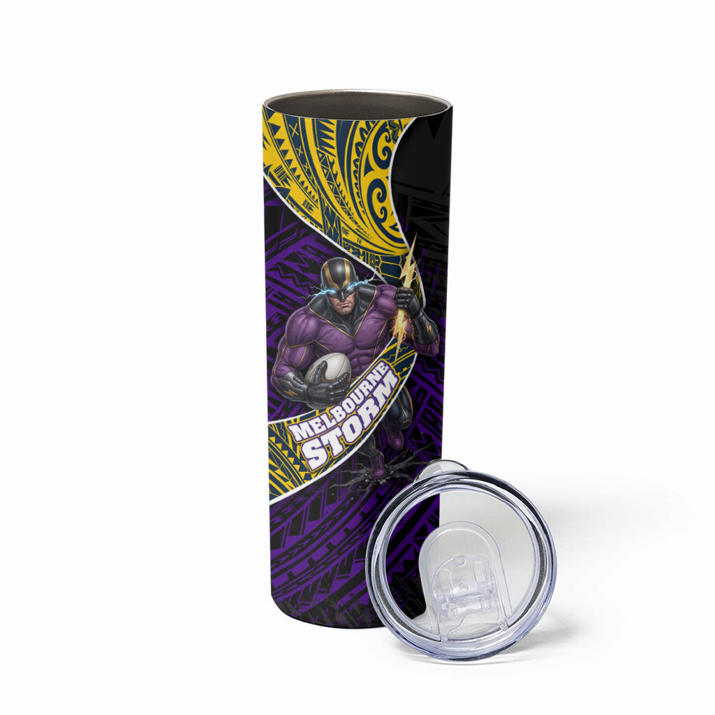Melbourne Storm Rugby Skinny Tumbler Tribal Polynesian Power Art - Lightning Mascot