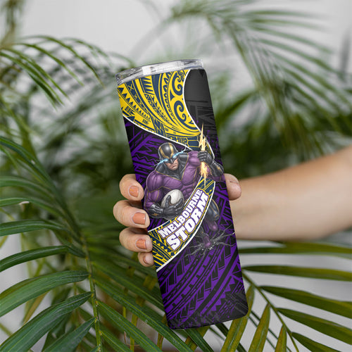 Melbourne Storm Rugby Skinny Tumbler Tribal Polynesian Power Art - Lightning Mascot