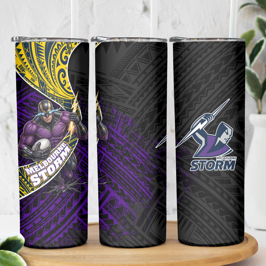 Melbourne Storm Rugby Skinny Tumbler Tribal Polynesian Power Art - Lightning Mascot