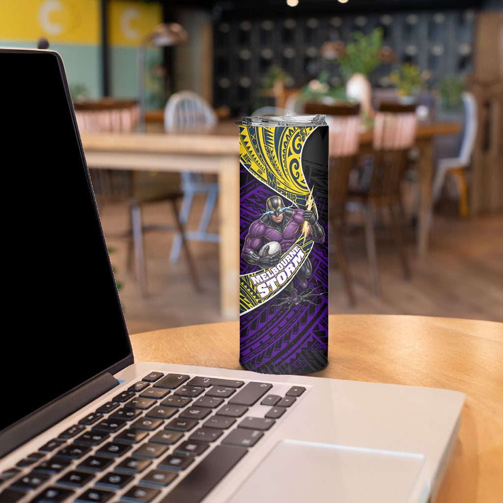 Melbourne Storm Rugby Skinny Tumbler Tribal Polynesian Power Art - Lightning Mascot