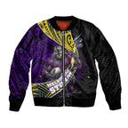 Melbourne Storm Rugby Sleeve Zip Bomber Jacket Tribal Polynesian Power Art - Lightning Mascot