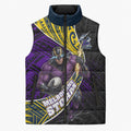 Melbourne Storm Rugby Sleeveless Puffer Jacket Tribal Polynesian Power Art - Lightning Mascot