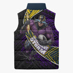 Melbourne Storm Rugby Sleeveless Puffer Jacket Tribal Polynesian Power Art - Lightning Mascot