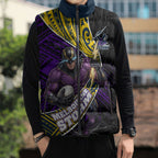 Melbourne Storm Rugby Sleeveless Puffer Jacket Tribal Polynesian Power Art - Lightning Mascot