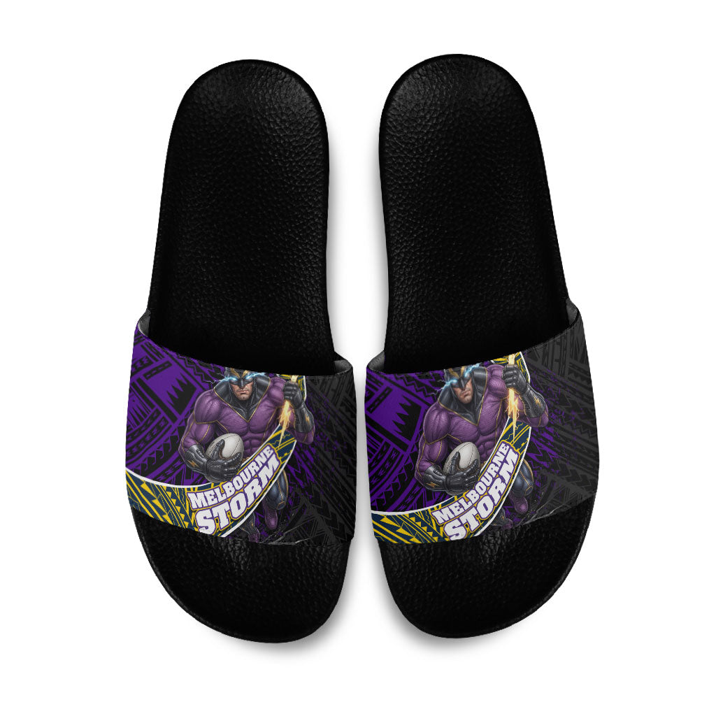 Melbourne Storm Rugby Slide Sandals Tribal Polynesian Power Art - Lightning Mascot