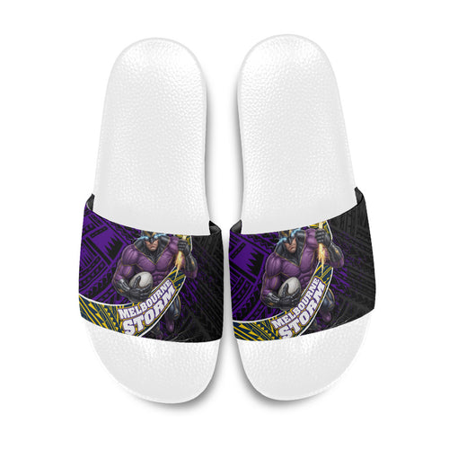 Melbourne Storm Rugby Slide Sandals Tribal Polynesian Power Art - Lightning Mascot
