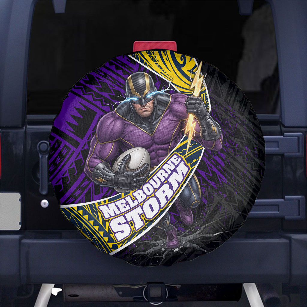 Melbourne Storm Rugby Spare Tire Cover Tribal Polynesian Power Art - Lightning Mascot
