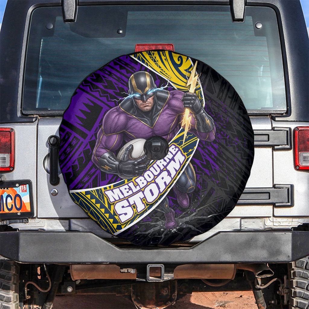 Melbourne Storm Rugby Spare Tire Cover Tribal Polynesian Power Art - Lightning Mascot