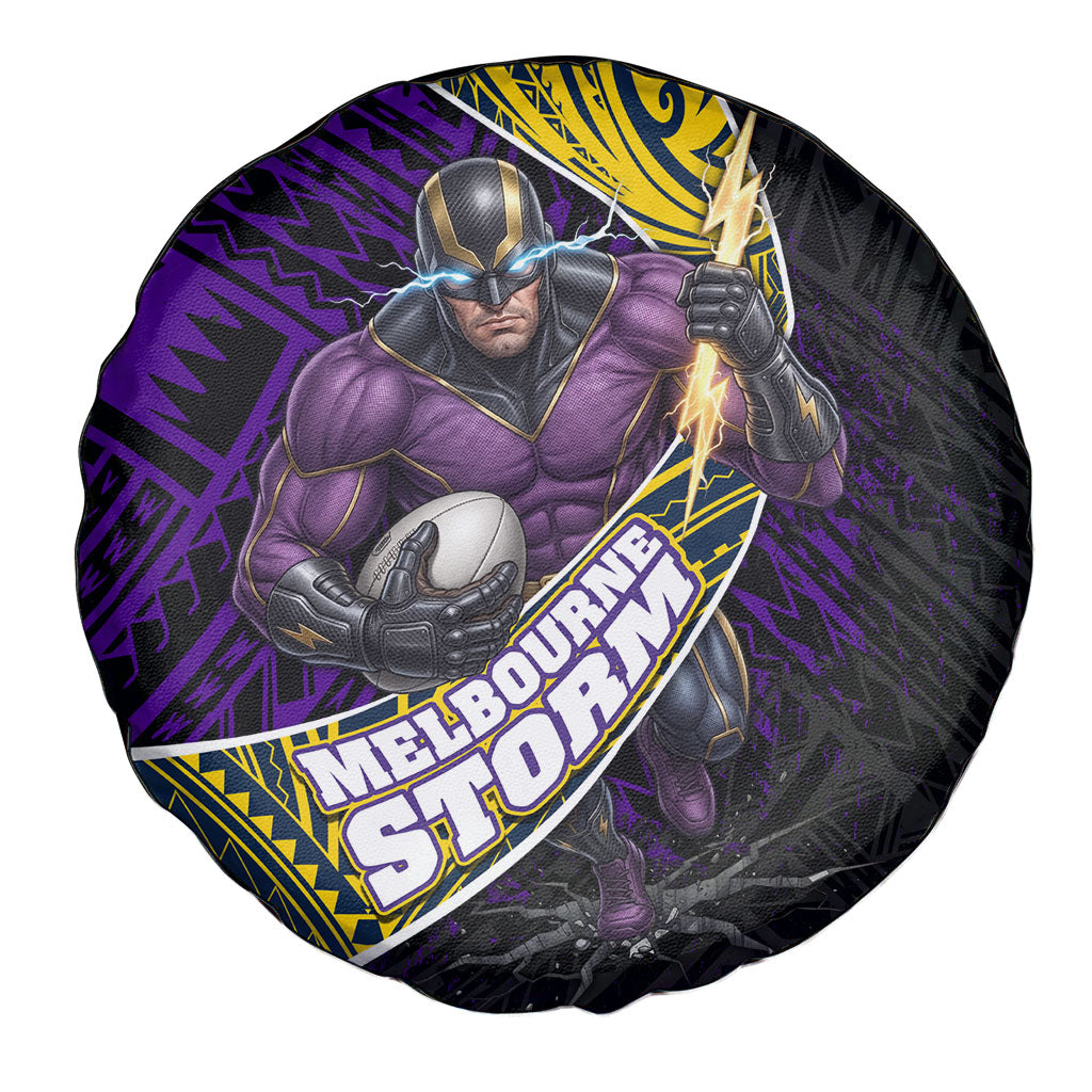 Melbourne Storm Rugby Spare Tire Cover Tribal Polynesian Power Art - Lightning Mascot