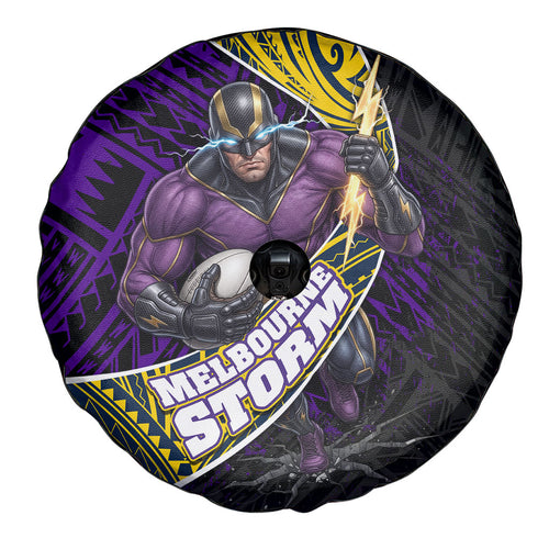 Melbourne Storm Rugby Spare Tire Cover Tribal Polynesian Power Art - Lightning Mascot