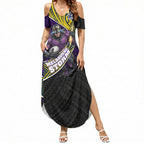 Melbourne Storm Rugby Summer Maxi Dress Tribal Polynesian Power Art - Lightning Mascot